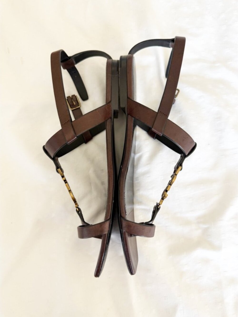 Saint Laurent Cassandra YSL Logo T Strap Toe Ring Sandal Brown Size 39.5 - Picture 13 of 16